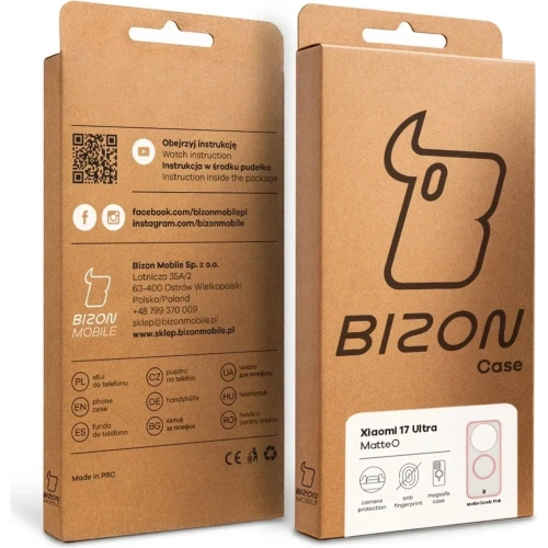 Etui z pierścieniem magnetycznym Bizon Case MatteO do Xiaomi 17 Ultra przydymione-jasnoróżowe