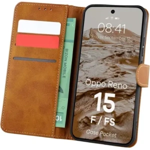 Etui z klapką Bizon Case Pocket do Oppo Reno 15 F / FS brązowe