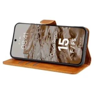 Etui z klapką Bizon Case Pocket do Oppo Reno 15 F / FS brązowe