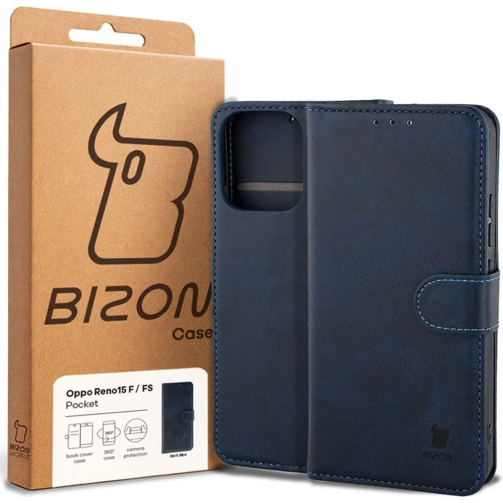 Etui z klapką Bizon Case Pocket do Oppo Reno 15 F / FS granatowe