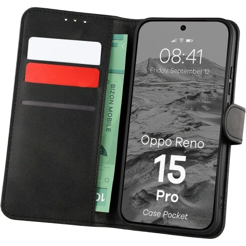 Etui z klapką Bizon Case Pocket do Oppo Reno 15 Pro czarne