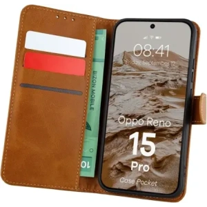Etui z klapką Bizon Case Pocket do Oppo Reno 15 Pro brązowe