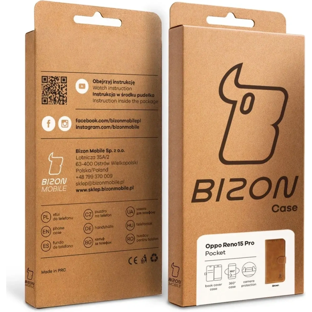 Etui z klapką Bizon Case Pocket do Oppo Reno 15 Pro brązowe
