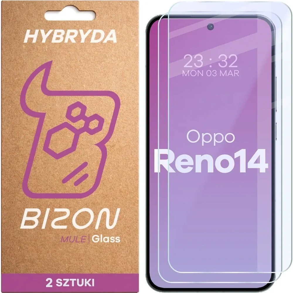 Elastyczne szkło hybrydowe Bizon Glass Mule Duo do Oppo Reno 14 [2 PACK]