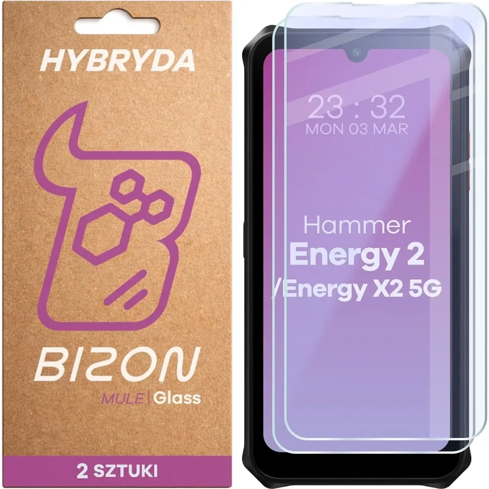 Elastyczne szkło hybrydowe Bizon Glass Mule Duo do HAMMER Energy X2 5G / 2 [2 PACK]