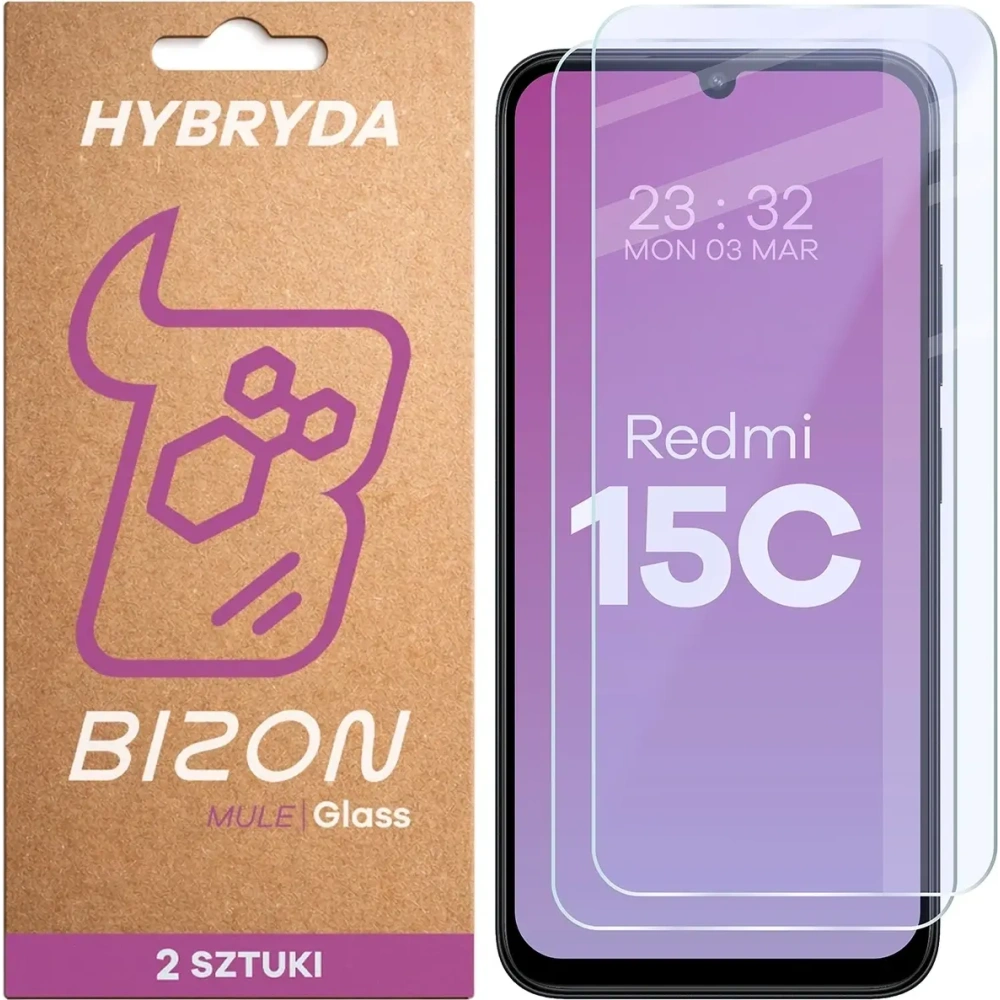 Elastyczne szkło hybrydowe Bizon Glass Mule Duo do Xiaomi Redmi 15C 4G [2 PACK]