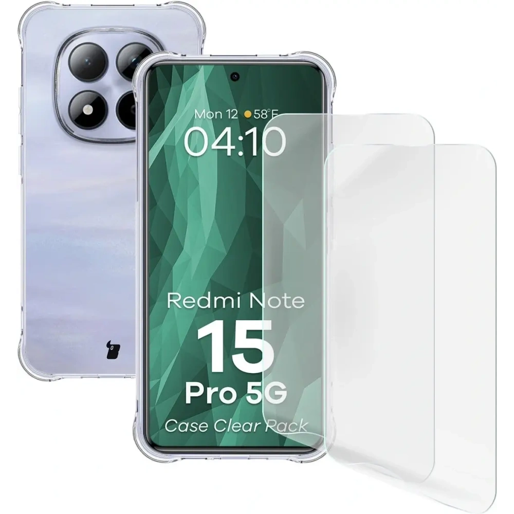 Elastyczne etui + 2x folia na ekran Bizon Case Clear Pack do Xiaomi Redmi Note 15 Pro 5G