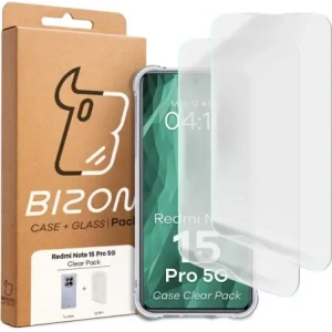Elastyczne etui + 2x folia na ekran Bizon Case Clear Pack do Xiaomi Redmi Note 15 Pro 5G