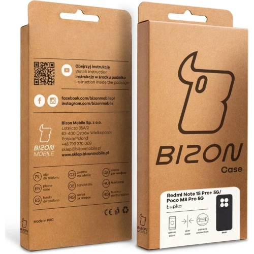 Etui Bizon Case Łupka do Xiaomi Redmi Note 15 Pro+ Plus 5G / POCO M8 Pro 5G czarne