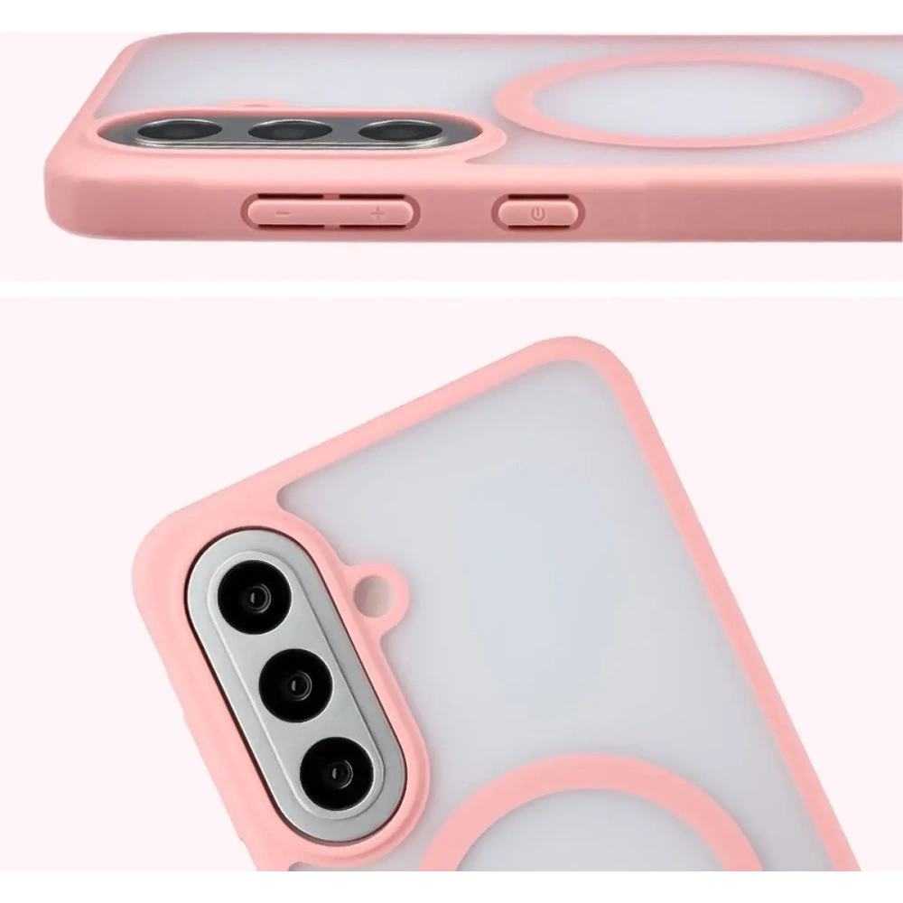 Etui z pierścieniem magnetycznym + szkło hartowane Bizon MatteO Pack do Samsung Galaxy A57 5G przydymione-jasnoróżowe