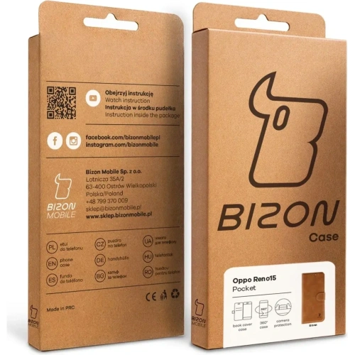 Etui z klapką Bizon Case Pocket do Oppo Reno 15 brązowe
