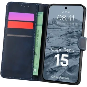 Etui z klapką Bizon Case Pocket do Oppo Reno 15 granatowe