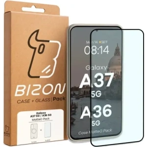 Etui z pierścieniem magnetycznym + szkło hartowane Bizon MatteO Pack do Samsung Galaxy A37 5G / A36 5G, przydymione-beżowe