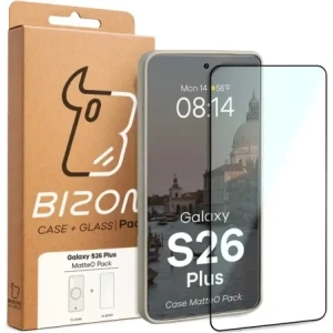 Etui z pierścieniem magnetycznym + szkło hartowane Bizon MatteO Pack do Samsung Galaxy S26+ Plus, przydymione-beżowe
