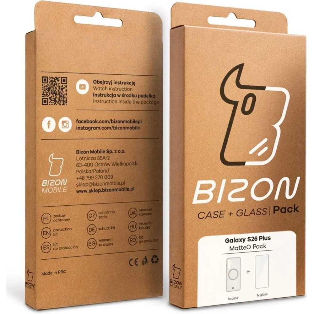 Etui z pierścieniem magnetycznym + szkło hartowane Bizon MatteO Pack do Samsung Galaxy S26+ Plus, przydymione-beżowe