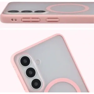 Etui z pierścieniem magnetycznym + szkło hartowane Bizon MatteO Pack do Samsung Galaxy S26+ Plus, przydymione-jasnoróżowe