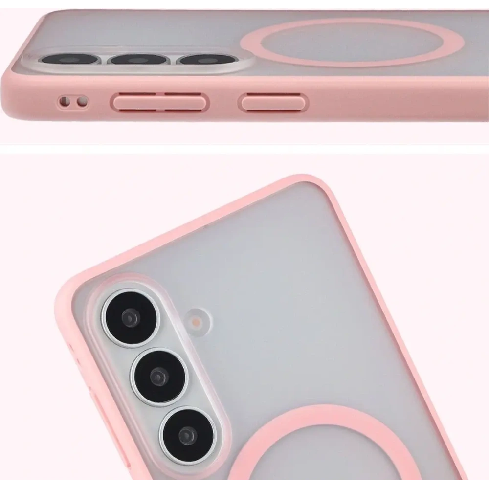 Etui z pierścieniem magnetycznym + szkło hartowane Bizon MatteO Pack do Samsung Galaxy S26+ Plus, przydymione-jasnoróżowe