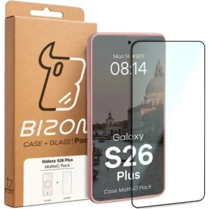 Etui z pierścieniem magnetycznym + szkło hartowane Bizon MatteO Pack do Samsung Galaxy S26+ Plus, przydymione-jasnoróżowe