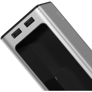 Baseus Deluxe kovový automobilový organizér s držákem na hrnek, 2x USB nabíjení (stříbrný)
