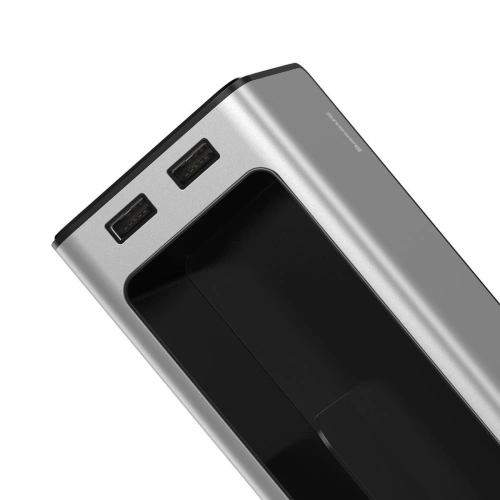 Baseus Deluxe Metalowy organizer samochodowy z uchwytem na kubek, 2x ładowanie USB (srebrny)