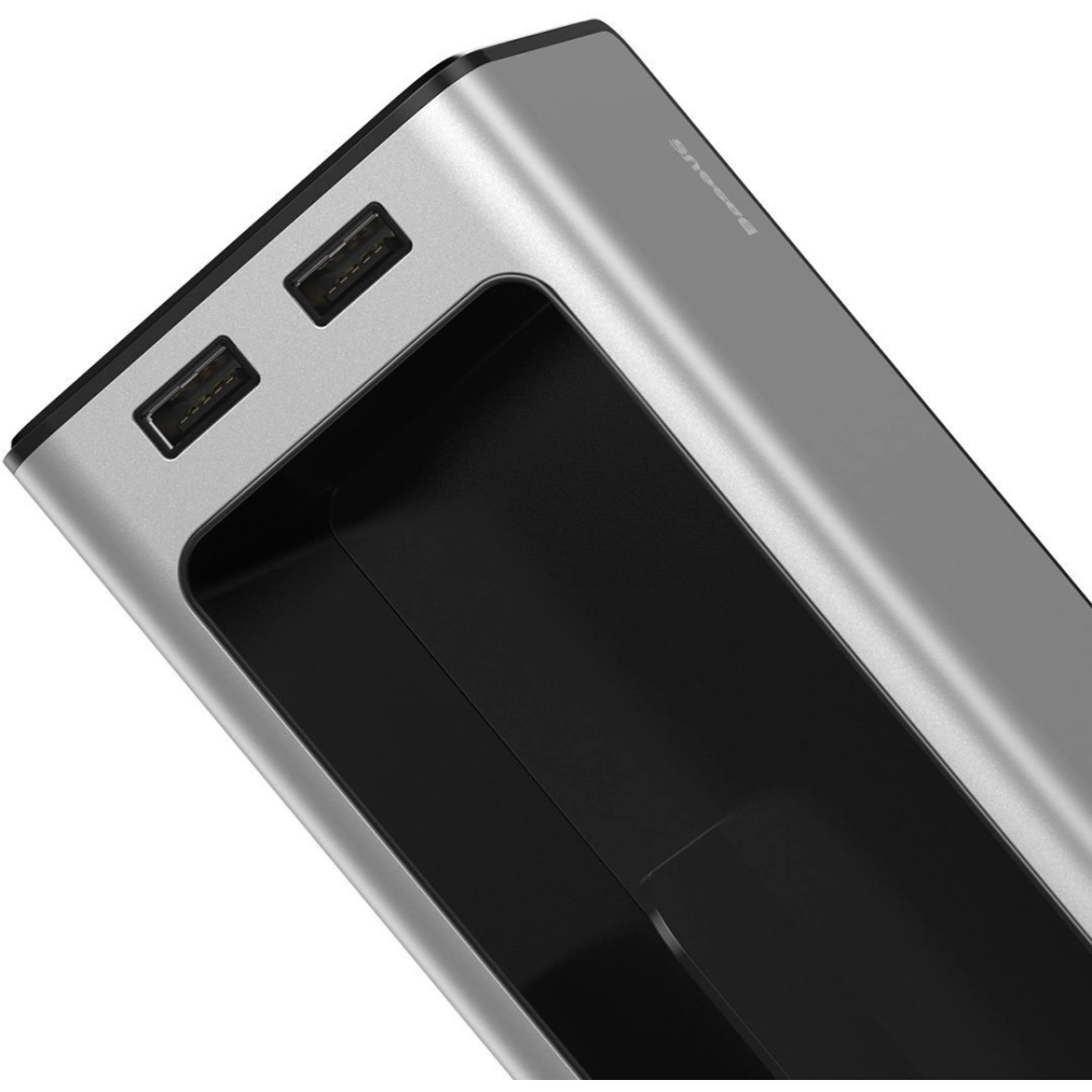 Hurtownia GSM - Baseus Deluxe kovový automobilový organizér s držákem na hrnek, 2x USB nabíjení (stříbrný) - BSU1706SLV - {ean13} - Hurt