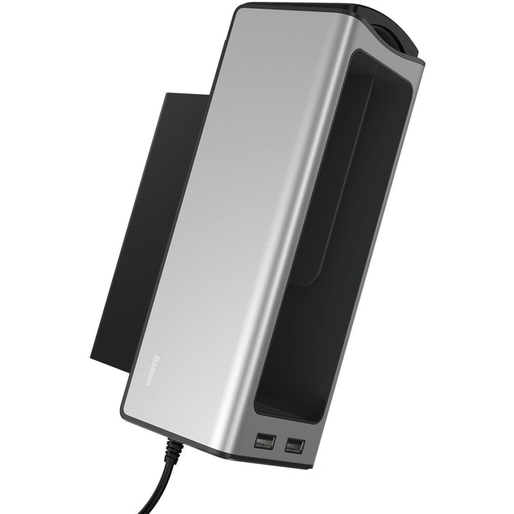 Hurtownia GSM - Baseus Deluxe Metalowy organizer samochodowy z uchwytem na kubek, 2x ładowanie USB (srebrny) - BSU1706SLV - {ean13} - Hurt