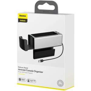Hurtownia GSM - Baseus Deluxe Metalowy organizer samochodowy z uchwytem na kubek, 2x ładowanie USB (srebrny) - BSU1706SLV - {ean13} - Hurt