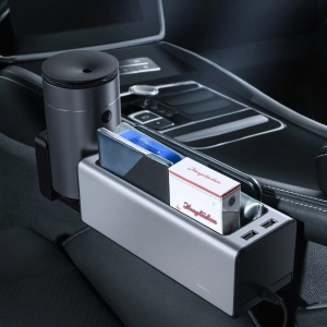 Wholesale Baseus Deluxe Metal car organizer with cup holder, 2x USB charge (silver) - BSU1706SLV - {ean13} - Hurt