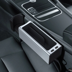 Wholesale Baseus Deluxe Metal car organizer with cup holder, 2x USB charge (silver) - BSU1706SLV - {ean13} - Hurt