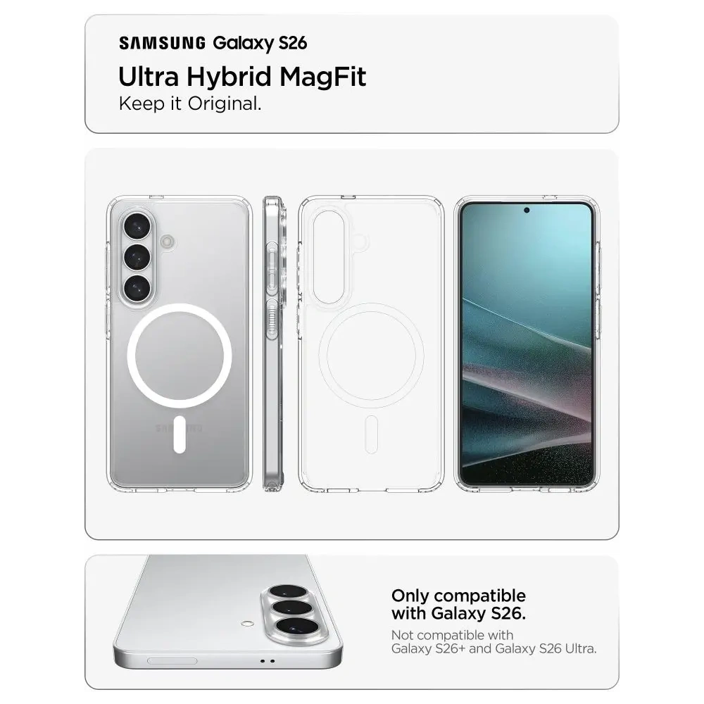 Etui Spigen Ultra Hybrid Mag MagSafe do Samsung Galaxy S26 Clear/white