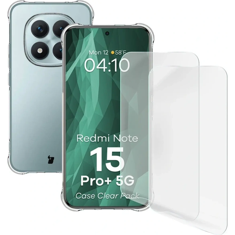Elastyczne etui + 2x folia na ekran Bizon Case Clear Pack do Xiaomi Redmi Note 15 Pro+ Plus 5G