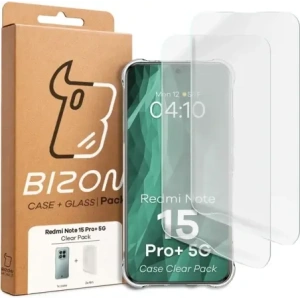 Elastyczne etui + 2x folia na ekran Bizon Case Clear Pack do Xiaomi Redmi Note 15 Pro+ Plus 5G