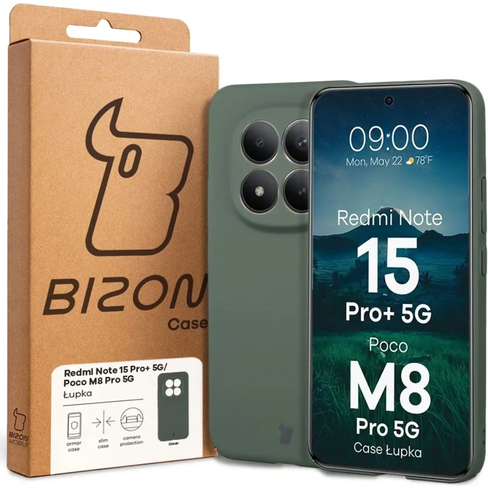 Etui Bizon Case Łupka do Xiaomi Redmi Note 15 Pro+ Plus 5G / POCO M8 Pro 5G zielone