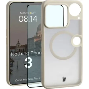 Etui z pierścieniem magnetycznym + szkło hartowane Bizon MatteO Pack do Nothing Phone (3), przydymione-beżowe