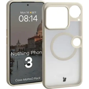 Etui z pierścieniem magnetycznym + szkło hartowane Bizon MatteO Pack do Nothing Phone (3), przydymione-beżowe