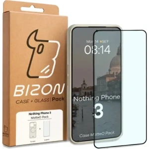 Etui z pierścieniem magnetycznym + szkło hartowane Bizon MatteO Pack do Nothing Phone (3), przydymione-beżowe