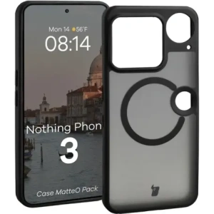 Etui z pierścieniem magnetycznym + szkło hartowane Bizon MatteO Pack do Nothing Phone (3), przydymione-czarne