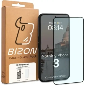 Etui z pierścieniem magnetycznym + szkło hartowane Bizon MatteO Pack do Nothing Phone (3), przydymione-czarne