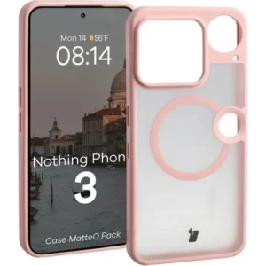 Etui z pierścieniem magnetycznym + szkło hartowane Bizon MatteO Pack do Nothing Phone (3), przydymione-jasnoróżowe