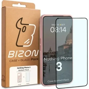 Etui z pierścieniem magnetycznym + szkło hartowane Bizon MatteO Pack do Nothing Phone (3), przydymione-jasnoróżowe