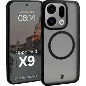 Etui z pierścieniem magnetycznym + szkło hartowane Bizon MatteO Pack do Oppo Find X9, przydymione-czarne