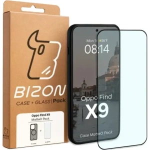 Etui z pierścieniem magnetycznym + szkło hartowane Bizon MatteO Pack do Oppo Find X9, przydymione-czarne