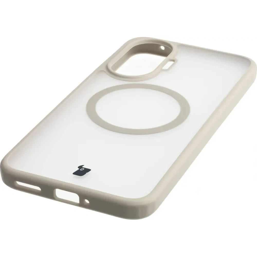 Etui z pierścieniem magnetycznym + szkło hartowane Bizon MatteO Pack do Xiaomi POCO F7, przydymione-beżowe