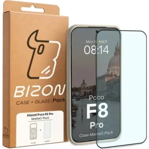 Etui z pierścieniem magnetycznym + szkło hartowane Bizon MatteO Pack do Xiaomi POCO F8 Pro, przydymione-beżowe