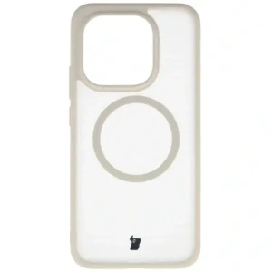 Etui z pierścieniem magnetycznym + szkło hartowane Bizon MatteO Pack do Xiaomi 15T, przydymione-beżowe