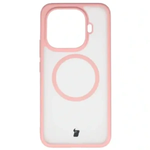 Etui z pierścieniem magnetycznym + szkło hartowane Bizon MatteO Pack do Xiaomi 15T Pro, przydymione-jasnoróżowe