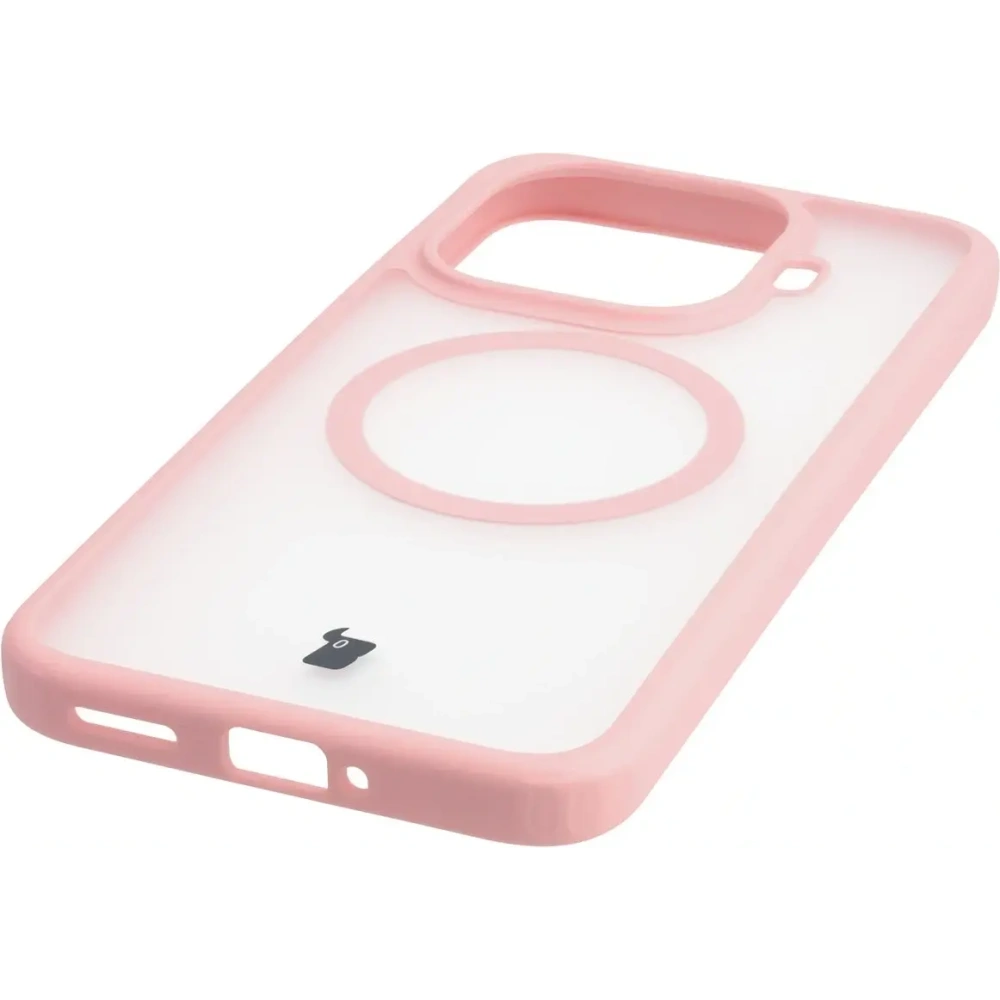 Etui z pierścieniem magnetycznym + szkło hartowane Bizon MatteO Pack do Xiaomi 15T Pro, przydymione-jasnoróżowe