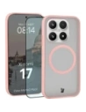 Etui z pierścieniem magnetycznym + szkło hartowane Bizon MatteO Pack do Xiaomi 17, przydymione-jasnoróżowe