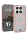 Etui z pierścieniem magnetycznym + szkło hartowane Bizon MatteO Pack do Xiaomi 17, przydymione-jasnoróżowe