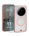 Etui z pierścieniem magnetycznym + szkło hartowane Bizon MatteO Pack do Xiaomi 17 Ultra, przydymione-jasnoróżowe